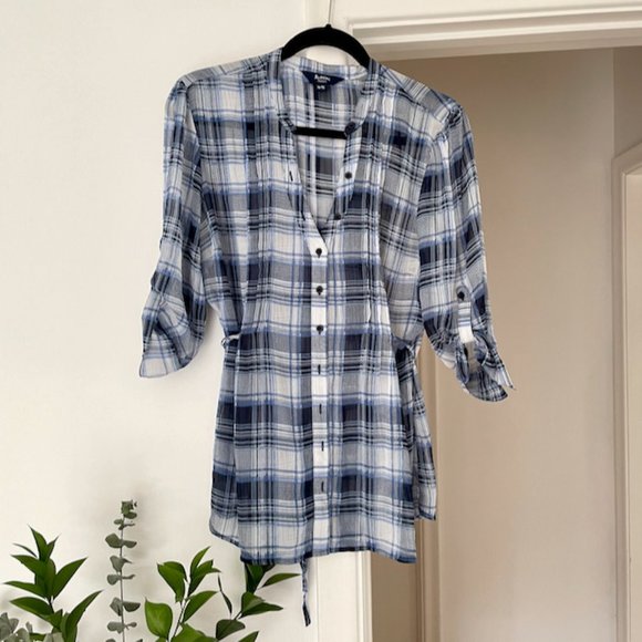 Reitmans Tops - 3/25 Reitmans Long Chiffon Plaid 3/4 Sleeves Shirt